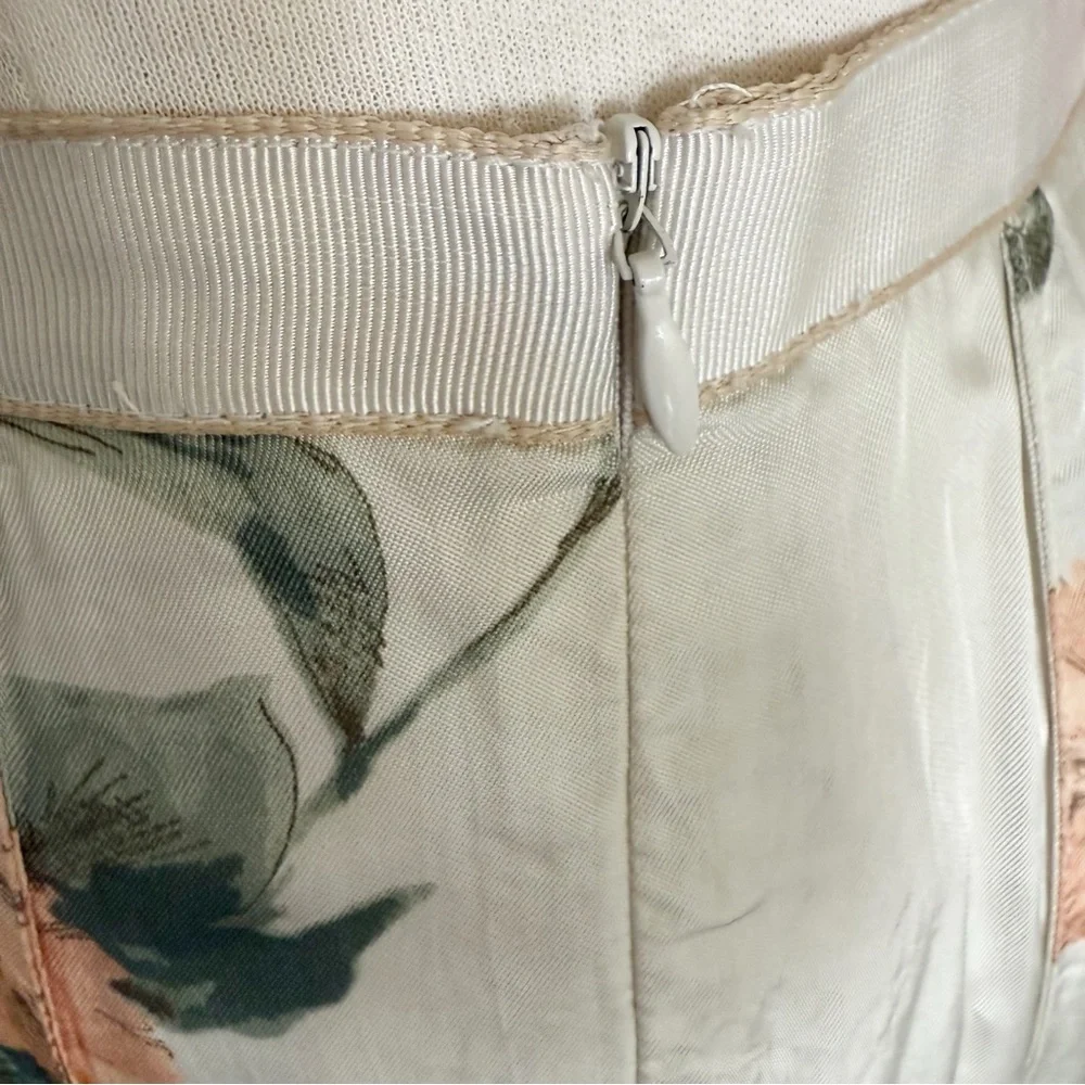 MNG Mango Peach & Green Floral Cream A-line Skirt Size 8